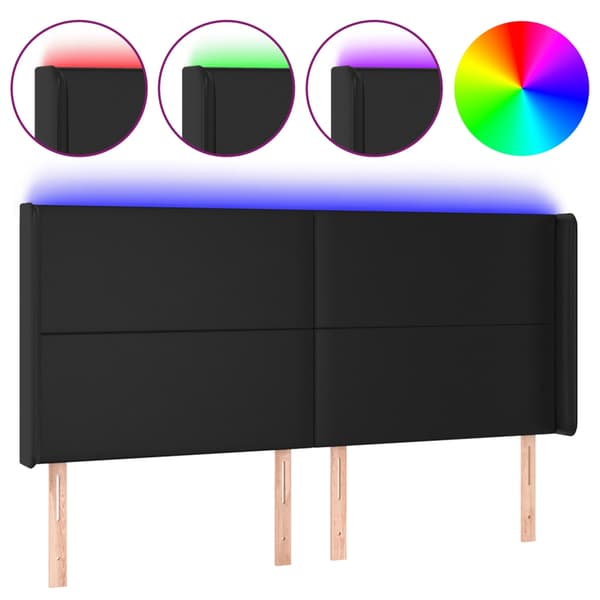 vidaXL LED sengegavl sort 183x16x118/128 cm kunstlæder