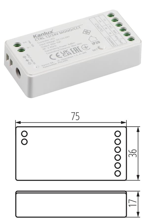 Kanlux Controller til LED-strimler CTRL 12/24V MONO/CCT op til 30 m