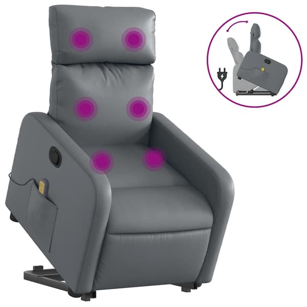 vidaXL Lyftbar massagefåtölj, grå, konstläder