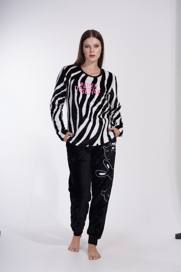 Dame plys vinterpyjamas M 38 varm zebra
