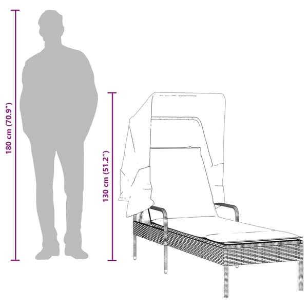 vidaXL solseng med baldakin, sort, polyrattan