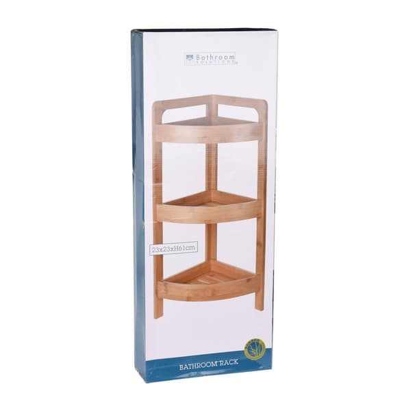 Badrumshylla i bambu hörn 61 cm