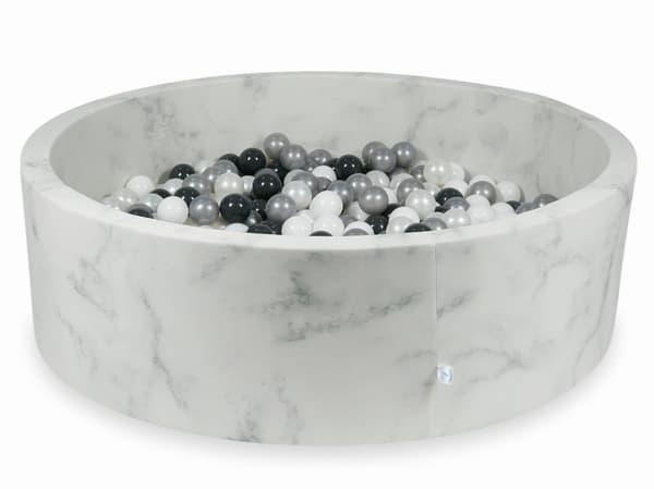 Tør pool 130x40 marmor med 700 bolde: hvid, perlemor, sølv, grafit