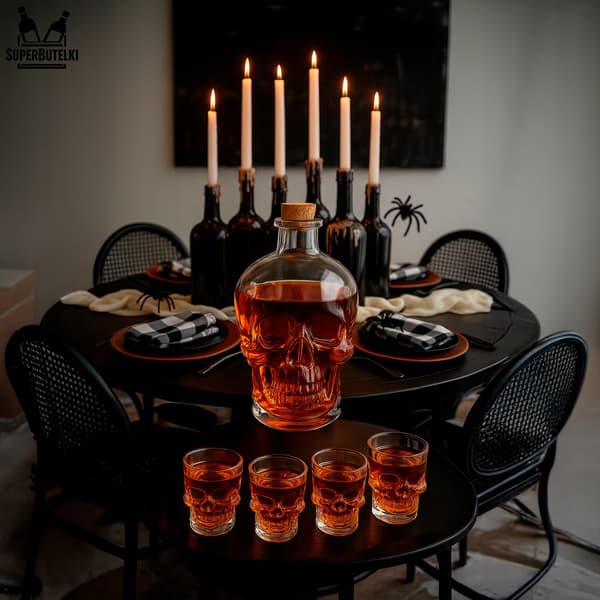 Glaskaraffel - kranium 750 ml + 4 glas