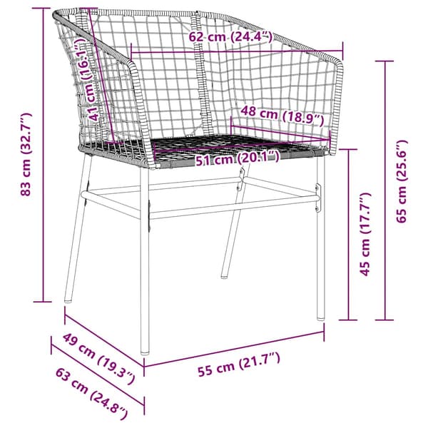 vidaXL havestole, sæt med 2, sort, polyrattan