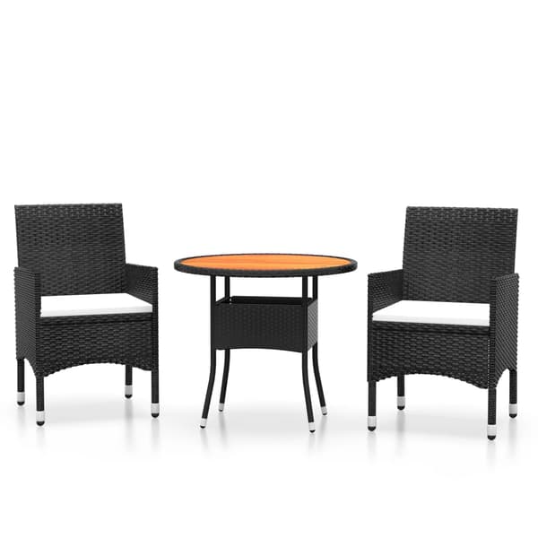 vidaXL havemøbelsæt i 3 dele i polyrattan, sort
