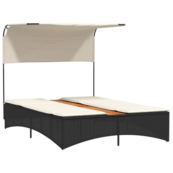 vidaXL dobbelt dagseng med baldakin og hynder, sort, polyrattan