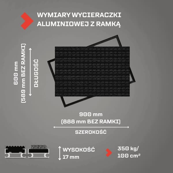 POLENTEX PREMIUM SORT DØRMÅTTE Combi Standard 17 GUMMIGREP 90x60 RAMME