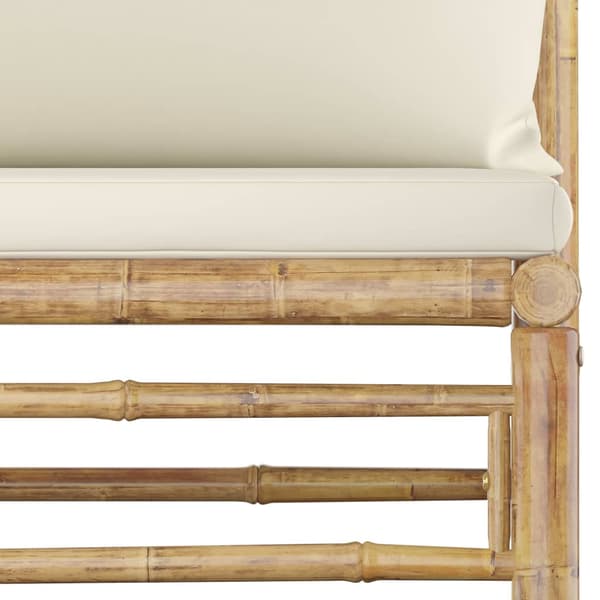vidaXL 3-delat trädgårdsmöbelset, krämfärgade dynor, bambu