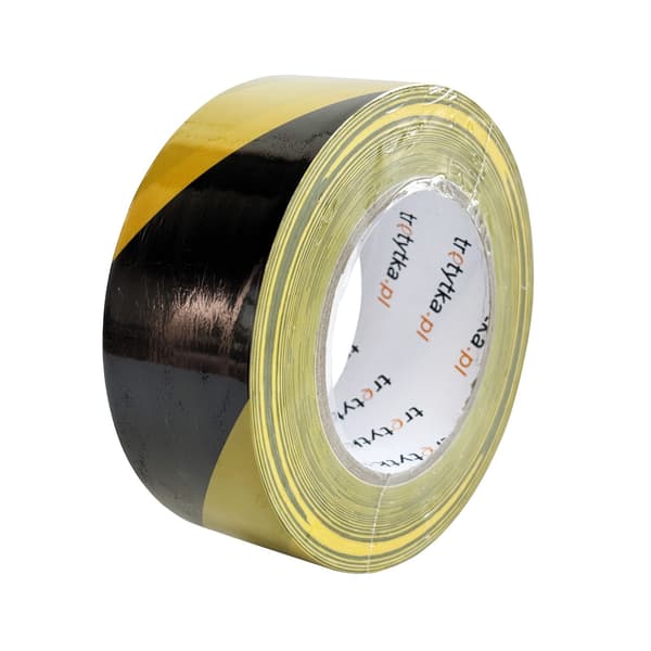 PVC-varoitusteippi, itseliimautuva, 48 mm x 50 m, keltainen/musta
