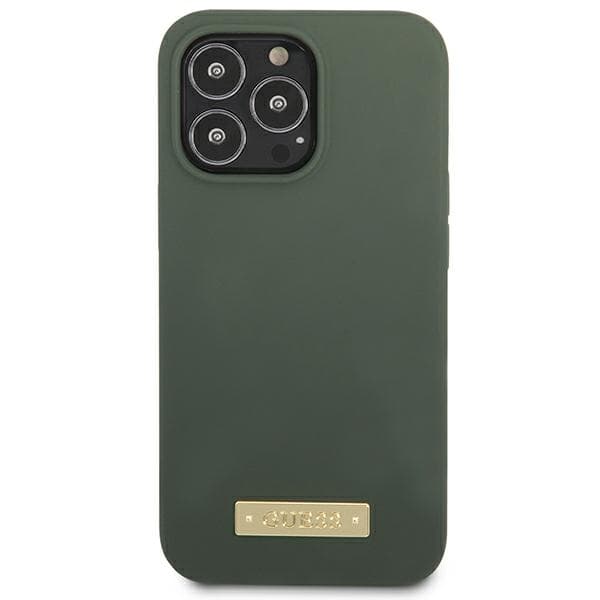 Guess Silikone Logo Plade MagSafe-etui til iPhone 13 Pro Max, Grøn/Khaki