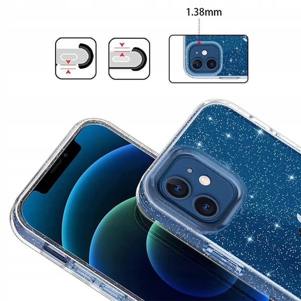 Etui til iPhone 14 Plus SHINE pansret magsafe farveløs glitter + GLAS