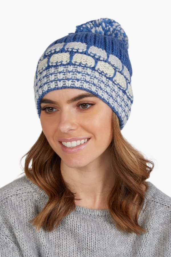 AMANDA damehue med pompon, blå