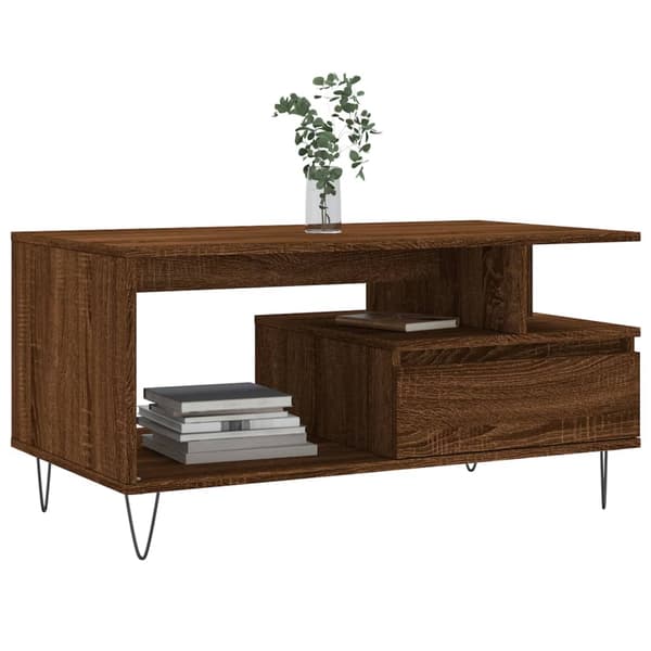 vidaXL sofabord brunt egetræ 90x49x45 cm træbaseret materiale
