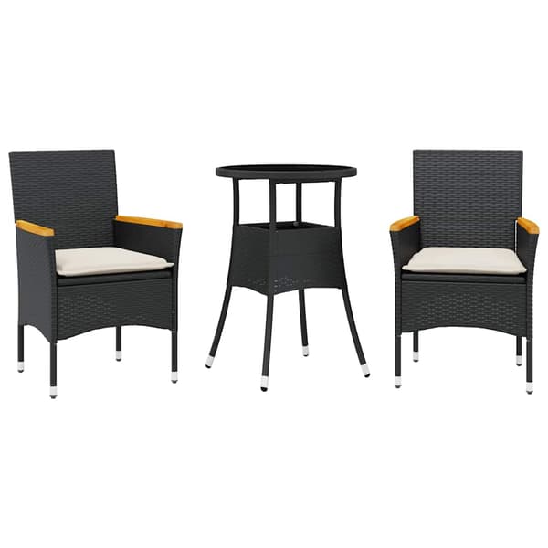 vidaXL havemøbelsæt med 3 dele og hynder, sort, polyrattan