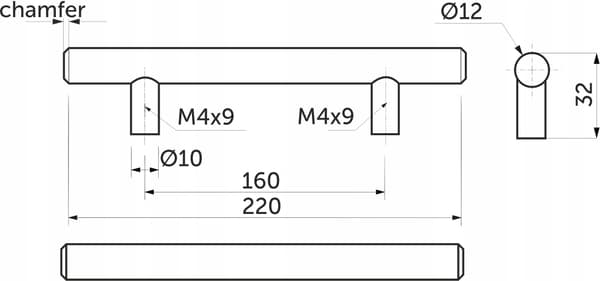 AKS rækværksmøbelgreb, størrelse 160/220, krom