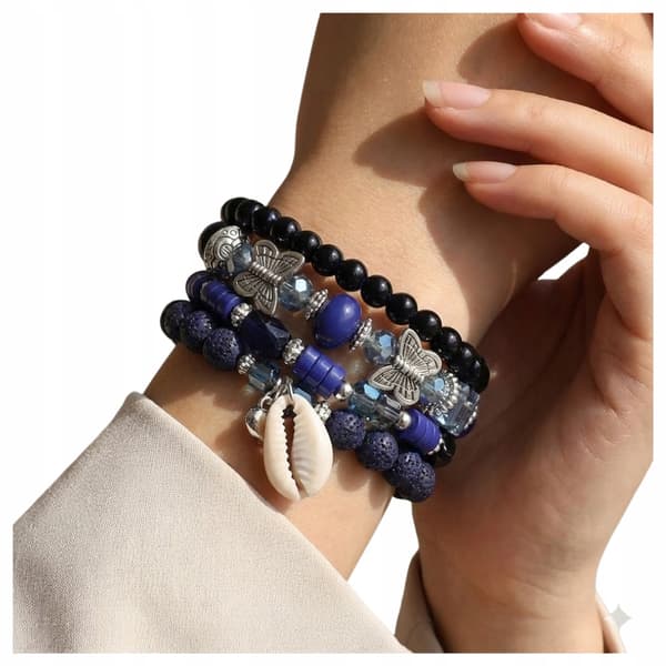 BOHO Armband Set om 4, Marinblå, Dekorativa