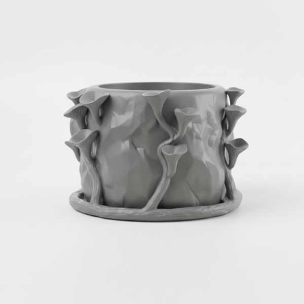 Moderne grå svampeformet urtepotte til planter, kunstnerisk stil