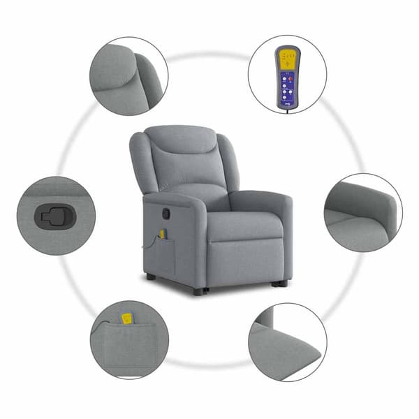 vidaXL Lyftbar massagefåtölj ljusgrå tyg
