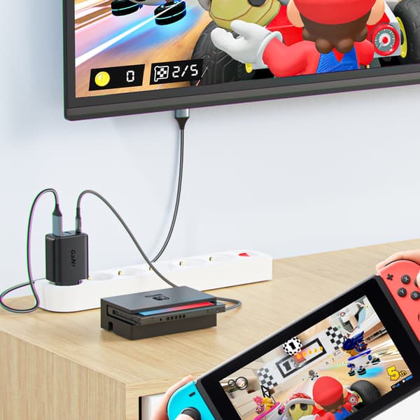 2-i-1 vægoplader med USB-C-kabel + USB-C - HDMI 4K-adapter sort