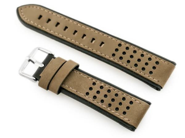 Læderrem til ur W80 beige/sort - 20mm
