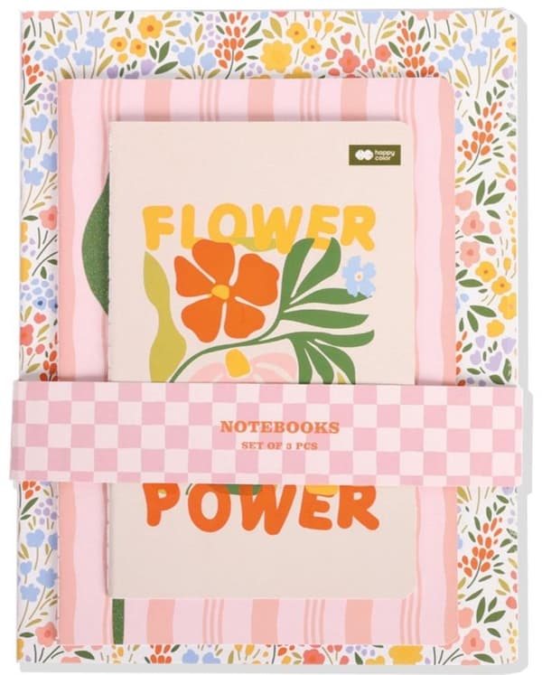 Bloom boho ommeltu muistikirja (3 kpl) ILOINEN VÄRI