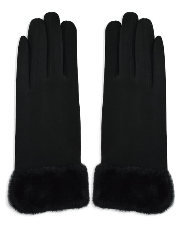 Dame vinterhandsker elegante med pels sorte 24 cm V030B