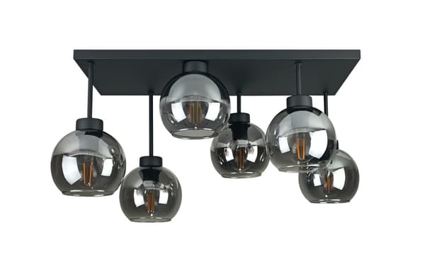 Loftlampe 6xE27 Nessa Sort/Røget