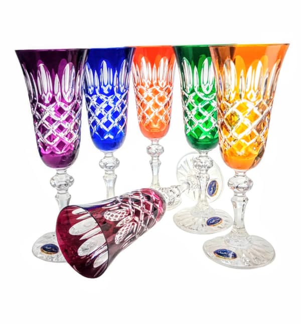 Farverige krystal champagneglas 150ml Olive Grid