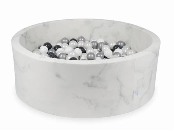 Tør pool 110x40 marmor med 500 bolde: hvid, perlemor, sølv, grafit