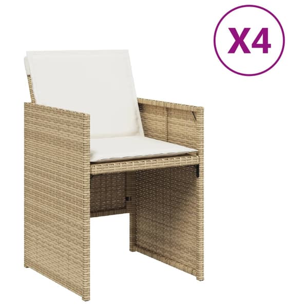 vidaXL Trädgårdsstolar med dynor, set om 4, beige, polyrotting