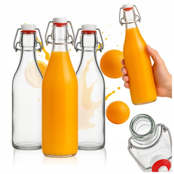 Sæt - 5 x runde flasker med klips - 500 ml