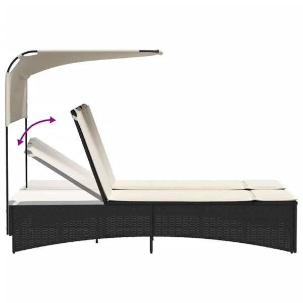 vidaXL dobbelt dagseng med baldakin og hynder, sort, polyrattan