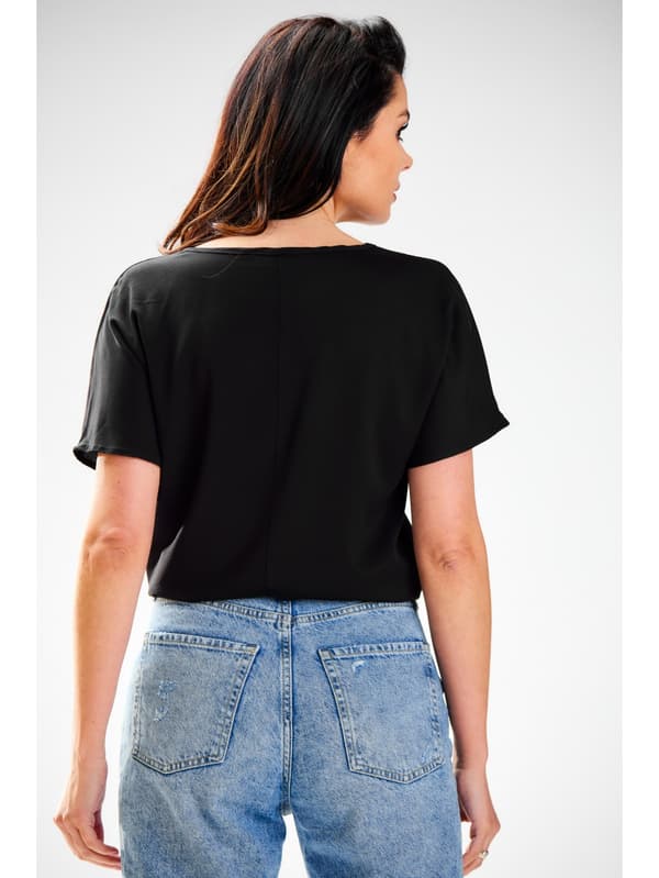Kimono viskosebluse med korte ærmer, sort S