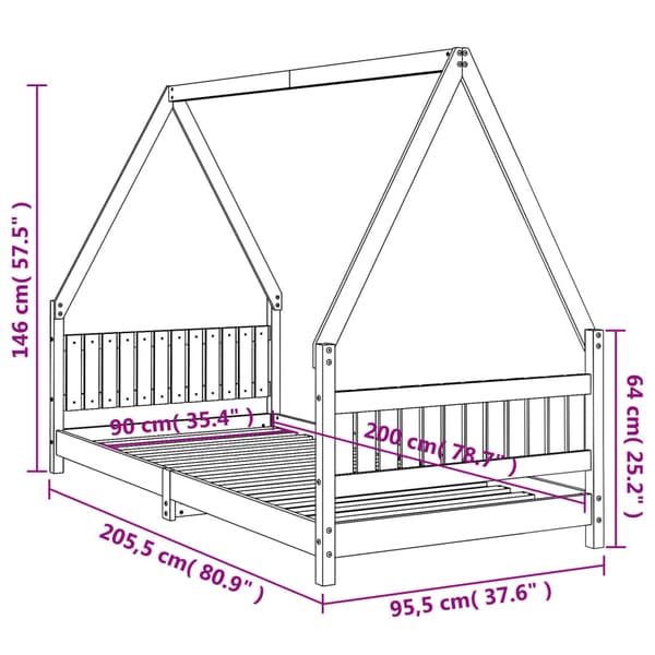 vidaXL Barnsängram vit 90x200 cm furu
