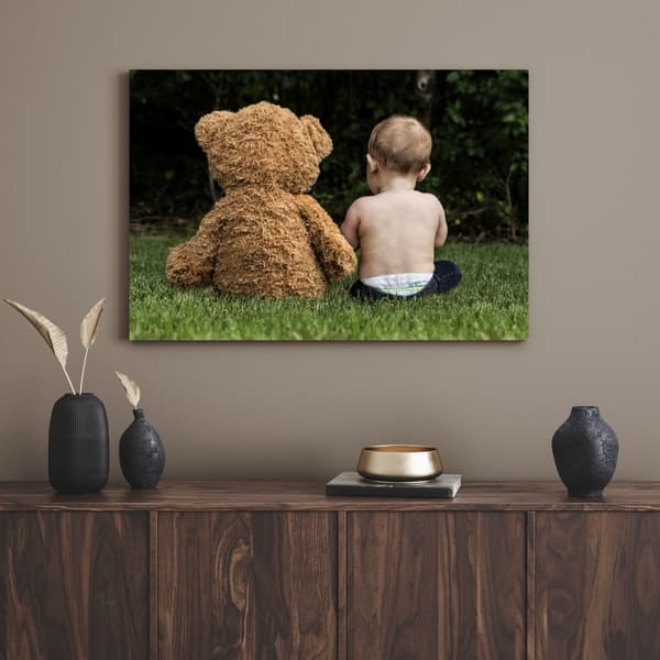 Lærredstryk Barn med bamse 90x60 cm