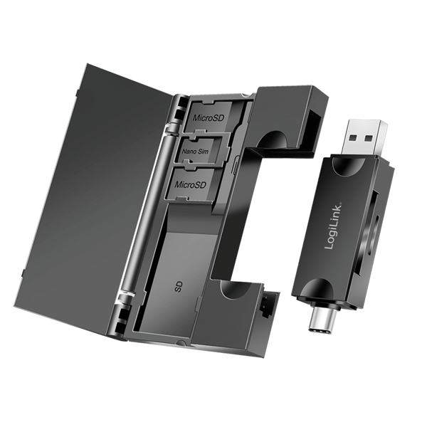 LogiLink USB 3.2 Gen1 SD/microSD-kortlæser USB-C USB-A OTG-lagring 5 Gb/s