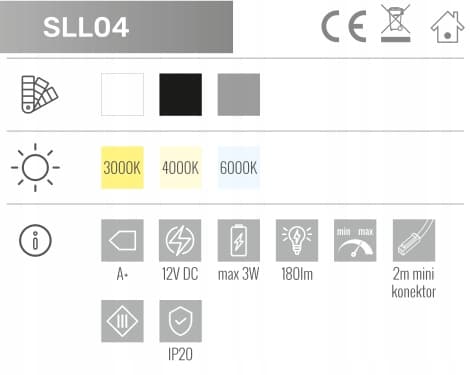 LED-overflademonteret underskabslampe sort 3W 6000K 180 lm 12V SLL04