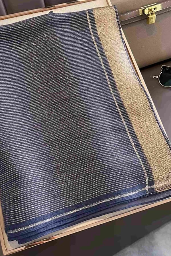 Marinblå sjal med glans - siden och polyester, 180x90 cm
