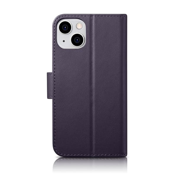 2-i-1 Läderfodral iPhone 14 Plus Anti-RFID Plånboksfodral Mörklila