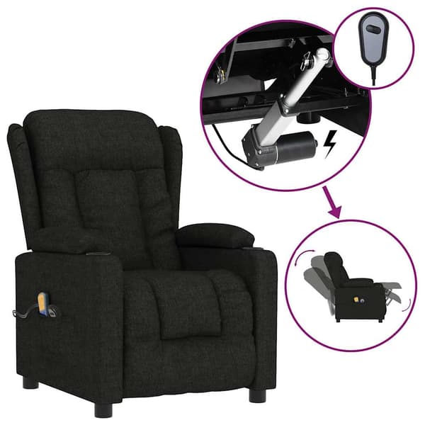 vidaXL elektrisk massagestol, sort, stof