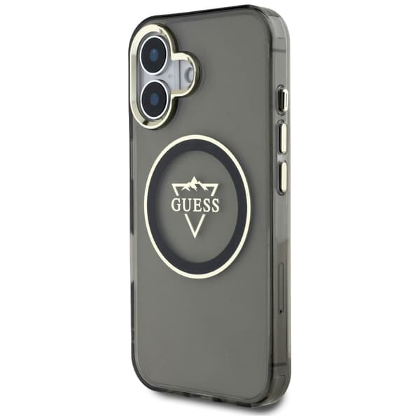 Guess IML Metal Mountain Logo MagSafe-etui til iPhone 16, sort