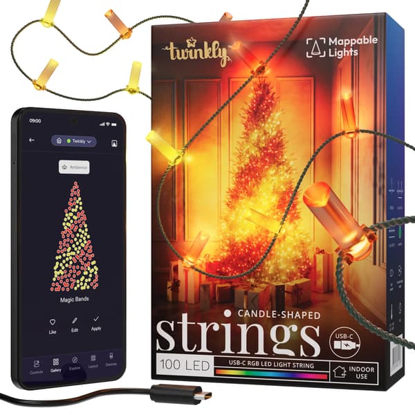 Twinkly Strings USB-C -karkit - 100 RGB-LEDiä, kynttilöitä, 6 m, vihreä punos
