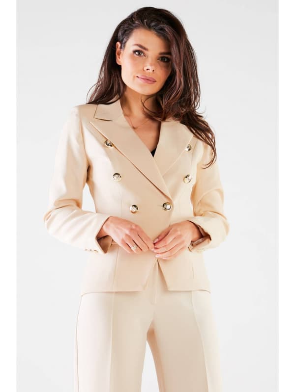 Elegant dubbelknäppt jacka, beige XL