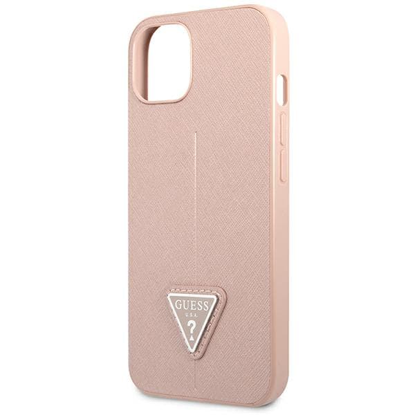 Guess Saffiano Triangle Logo-cover til iPhone 14 Plus, lyserød