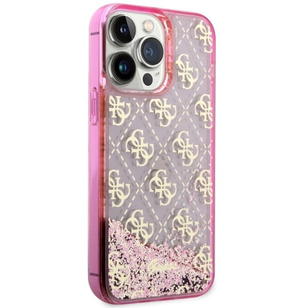 Guess Liquid Glitter 4G Transparent Cover til iPhone 14 Pro, Pink