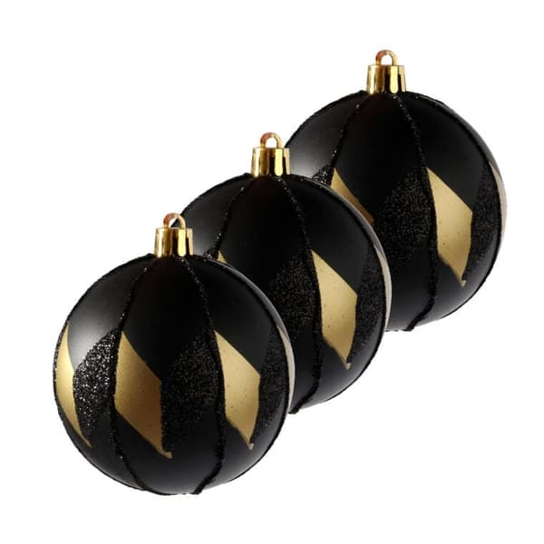 Luksusy elegant julekugle sæt sort og guld 8 cm 3 stk.