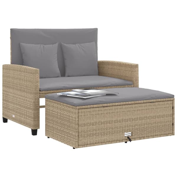 vidaXL Trädgårdssoffa med kuddar, 2-sits, beige, polyrotting