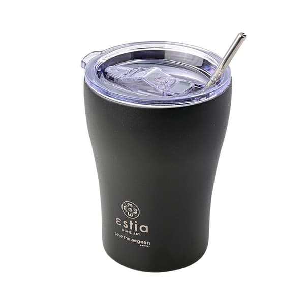 Midnattssvart 350 ml termosmugg med sugrör