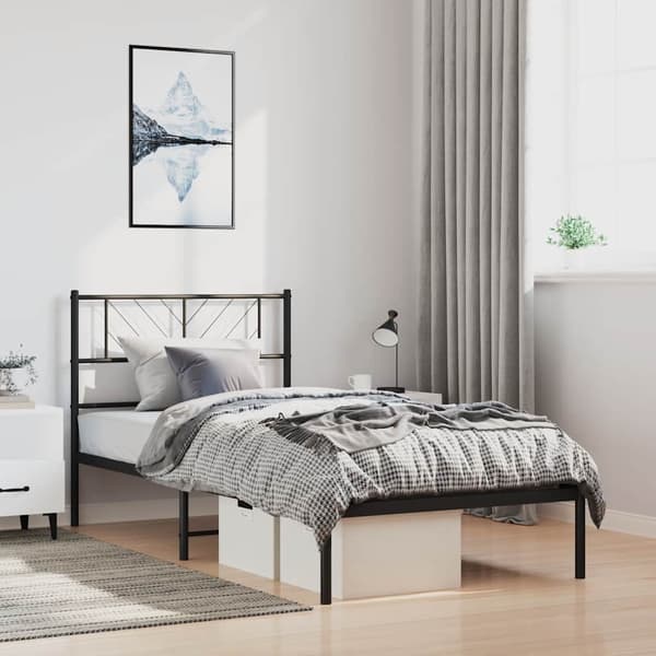 vidaXL metalsengestel med hovedgærde sort 100x190 cm